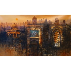 A. Q. Arif, 24 x 42 Inch, Oil on Canvas, Cityscape Painting, AC-AQ-515